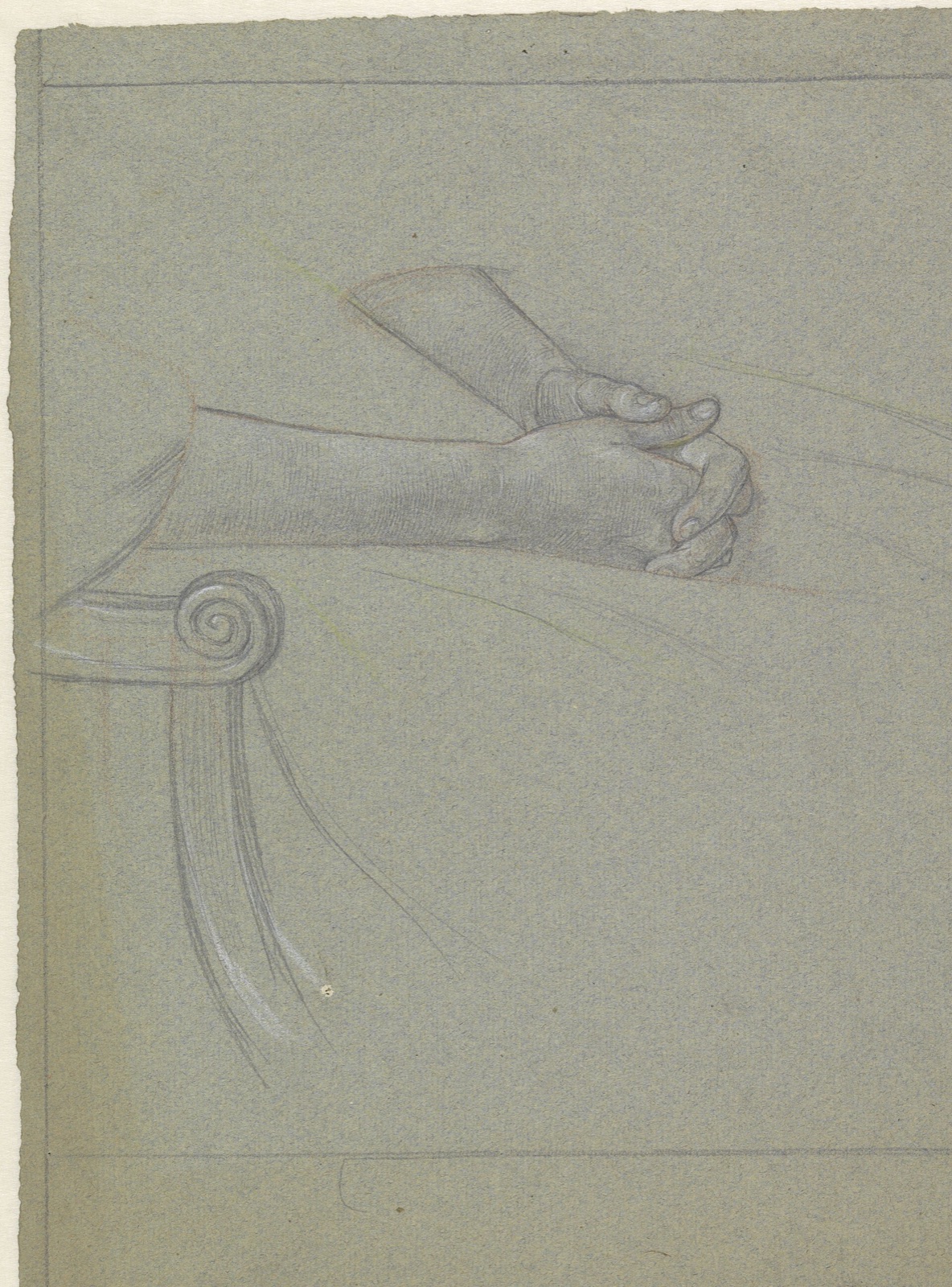 Studie van twee gevouwen handen in de schoot, RP-T-1962-329 — Unbekannter Künstler