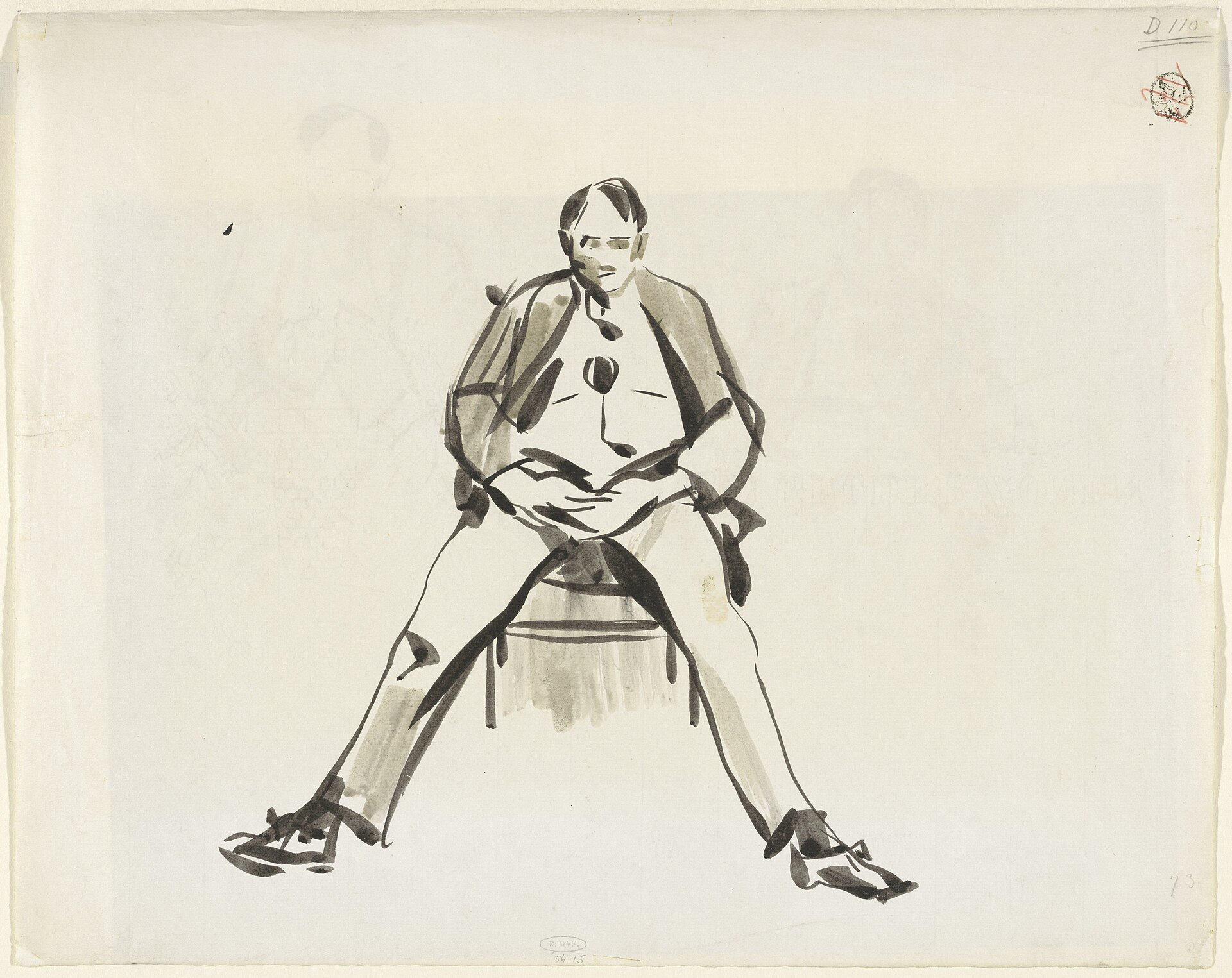 Studie van een man, wijdbeens zittend, ten voeten uit, RP-T-1954-15(V) — Unknown artist
