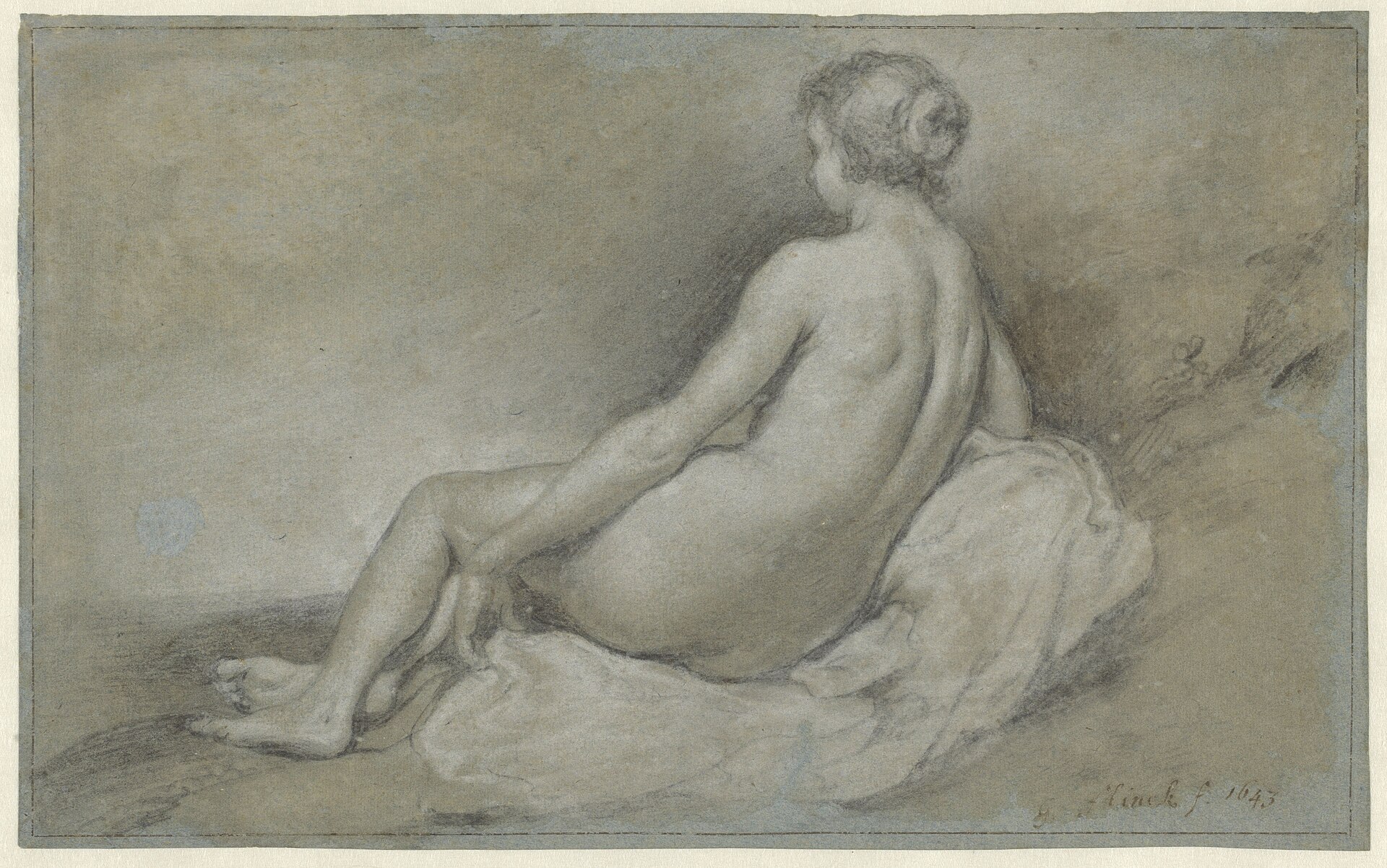 Zittend vrouwelijk naakt, op de rug gezien, RP-T-1982-76 — Artiste inconnu