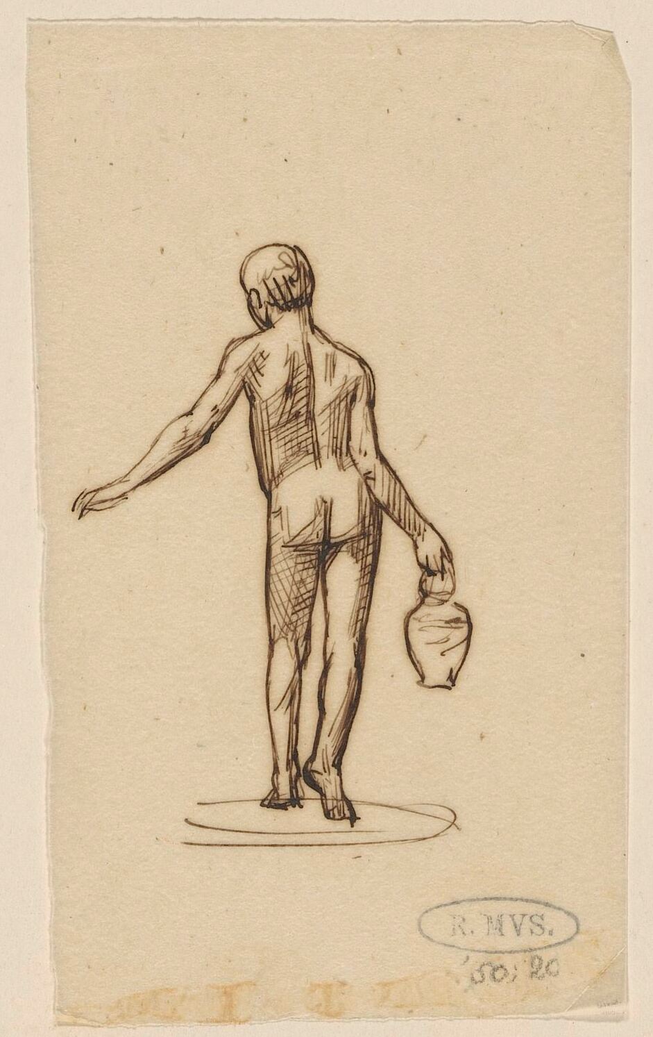 Naakte jongen met kan in de hand, op de rug gezien, RP-T-1950-201 — Artiste inconnu