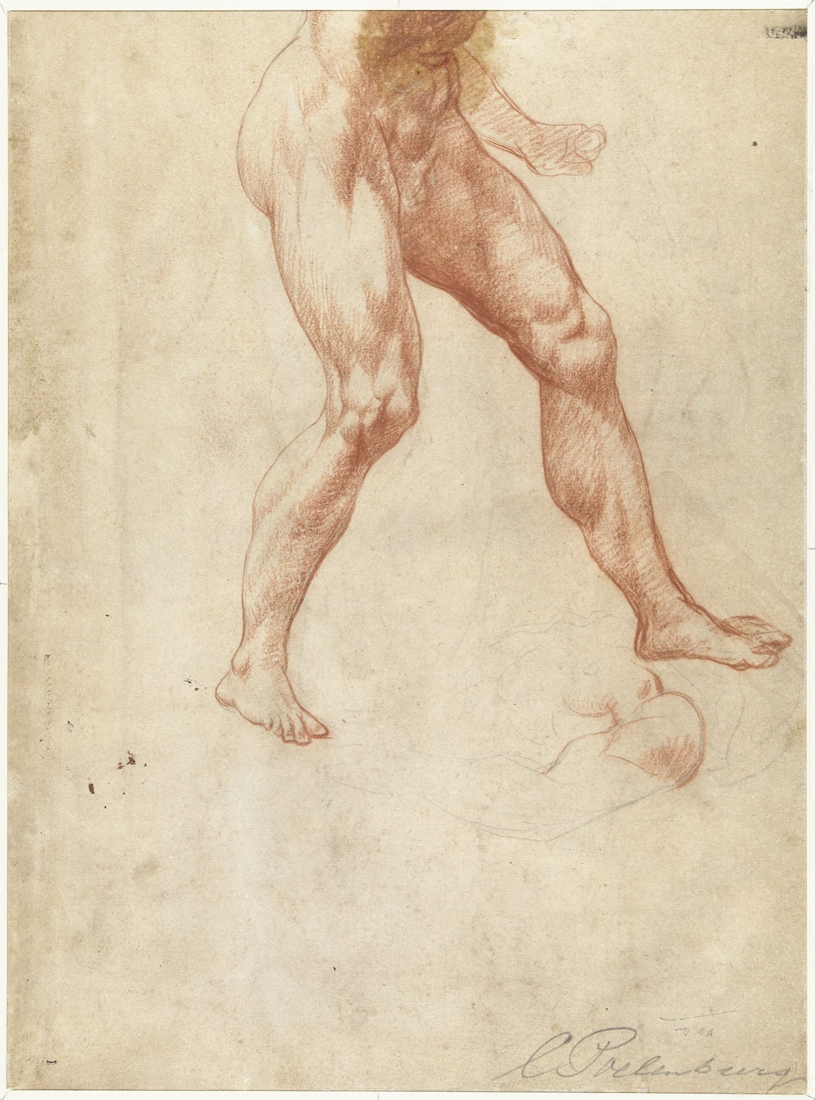 Studie van het onderlijf van een lopend mannelijk naakt, RP-T-1954-186(V) — Artista ignoto