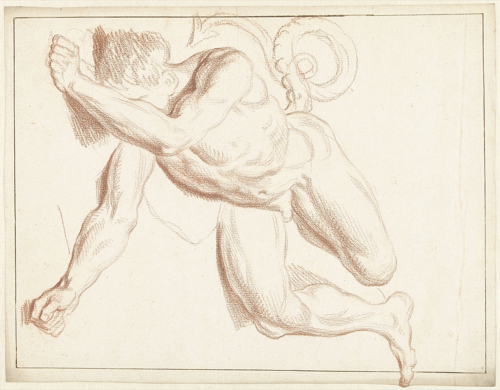 Studie van een mannelijk naakt, liggend op zijn zij, RP-T-1942-150 — Unknown artist