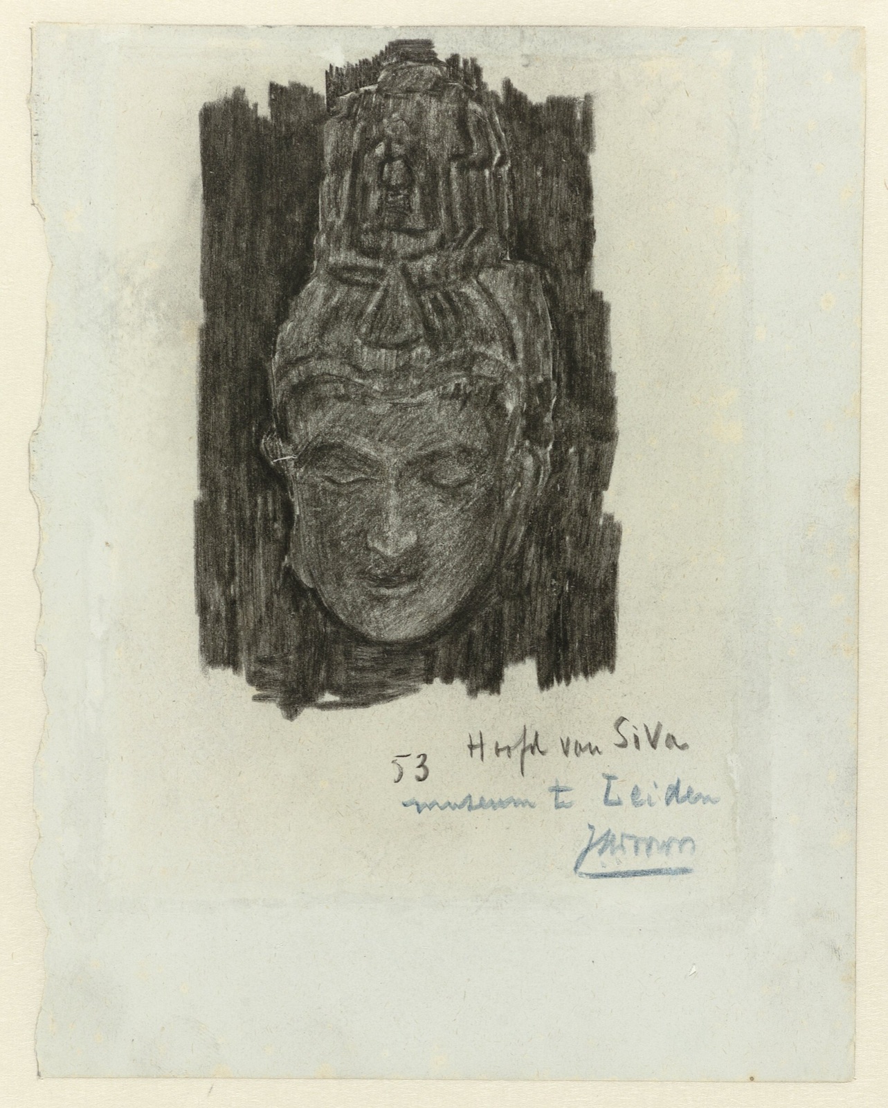 Studie naar een kop van een Siva in het Museum voor Volkenkunde te Leiden, RP-T-1971-49 — Unbekannter Künstler