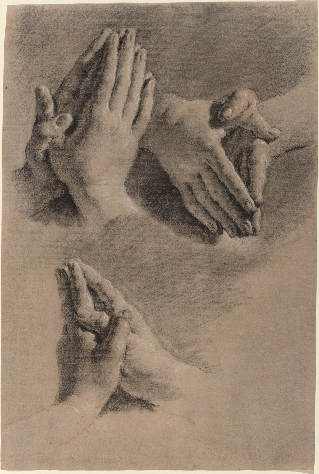 Jacopo Guarana, Three Studies of Hands Clasped in Prayer, NGA 69369 — Jacopo Guarana