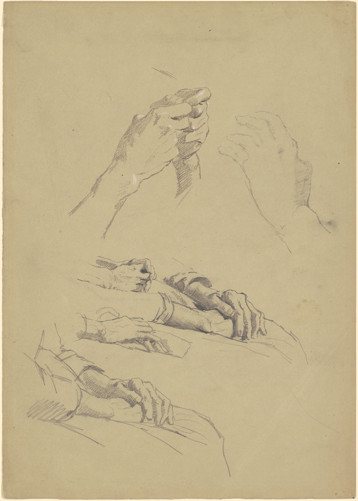 Enoch Wood Perry, Jr., Studies of Hands (recto), c. 1870-1890, NGA 182227 — Enoch Wood Perry, Jr