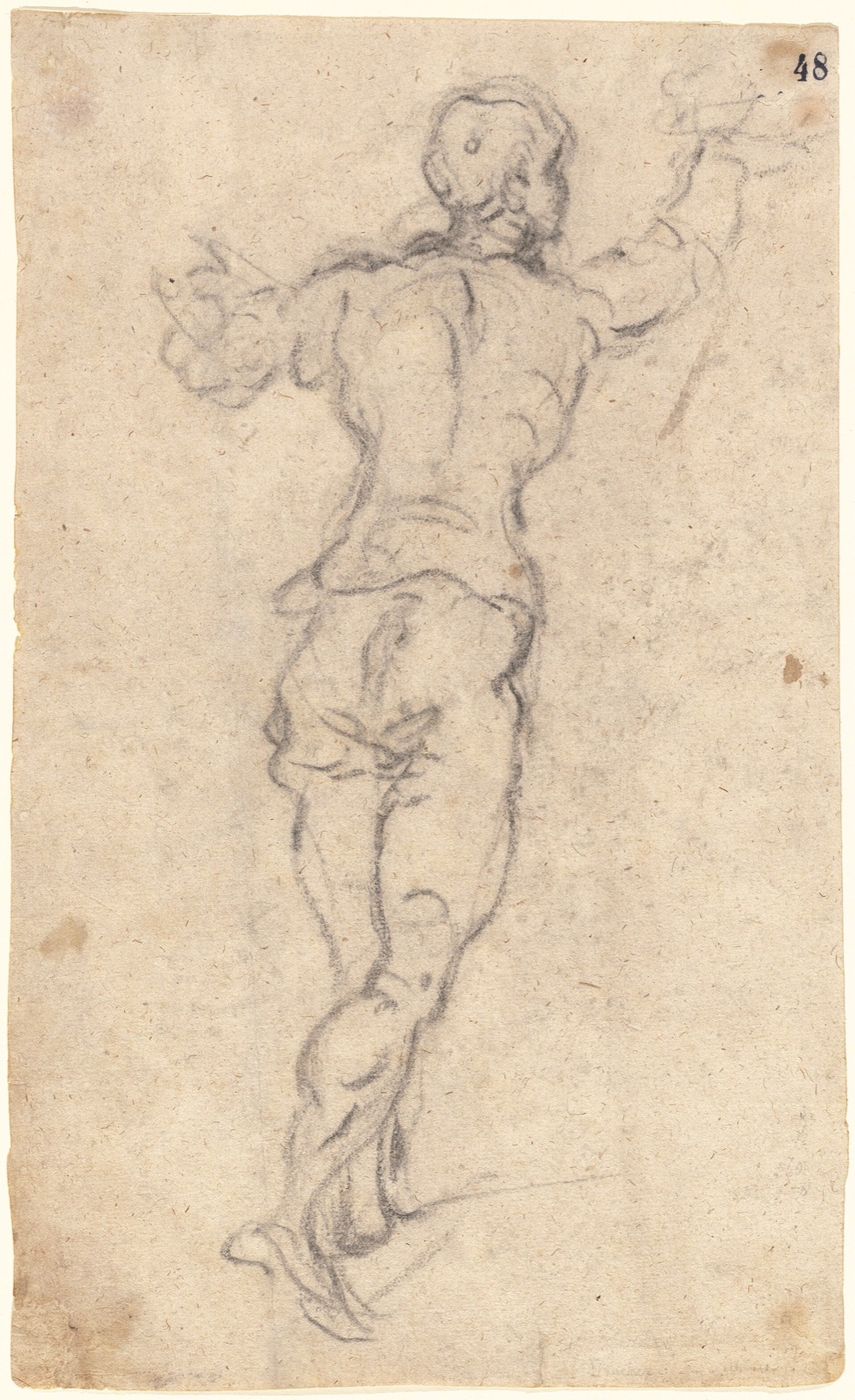 Jacopo Tintoretto, A Striding Youth with His Arms Raised, Seen from Behind, c. 1579, NGA 55499 — Jacopo Tintoretto