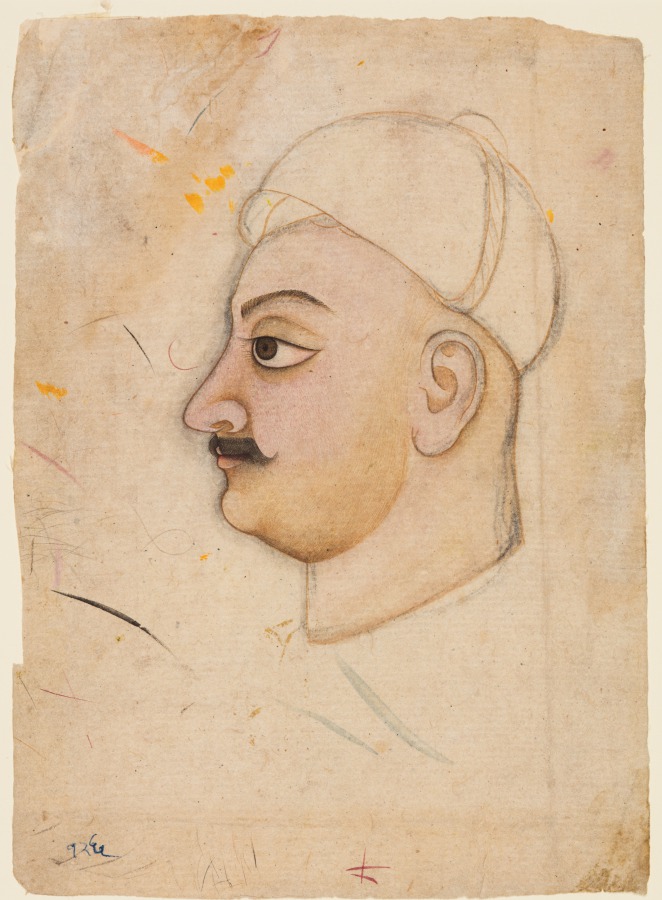 Drawing of a Man’s Head with an Unusual Turban — Artiste inconnu