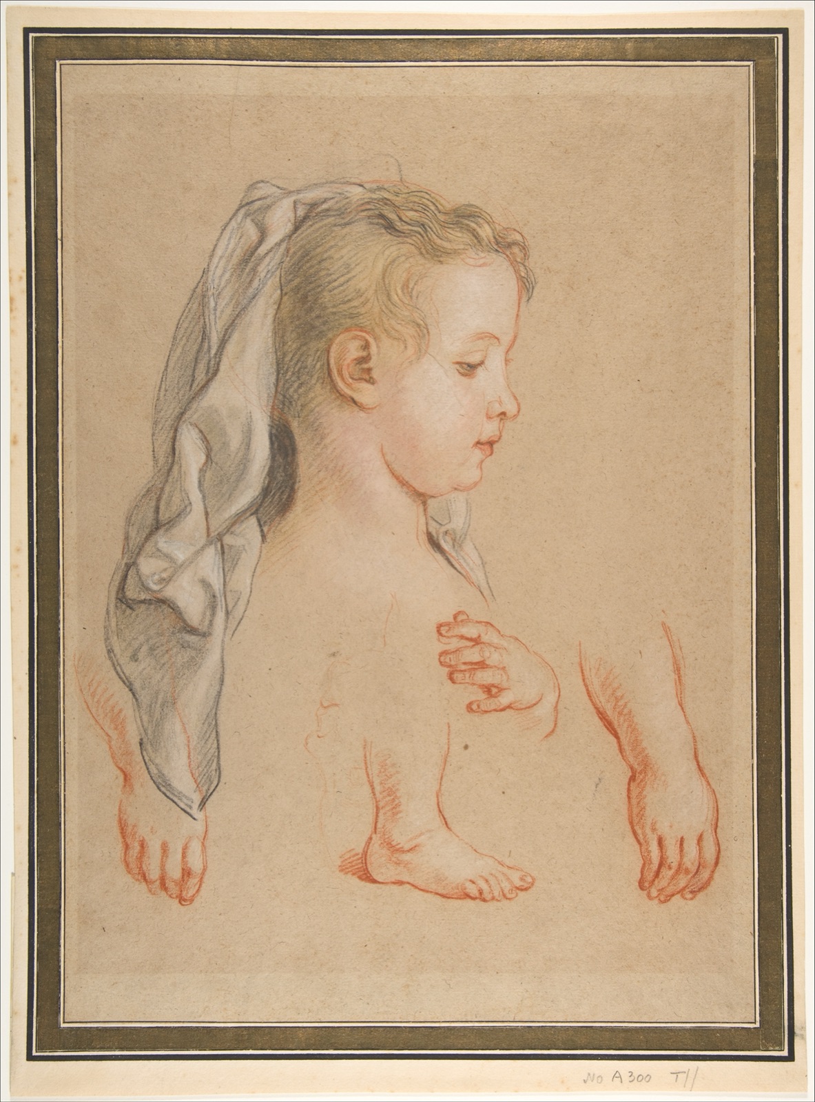 Head of a Young Girl and Studies of Hands and of her Right Foot MET DP811930 — Charles de La Fosse
