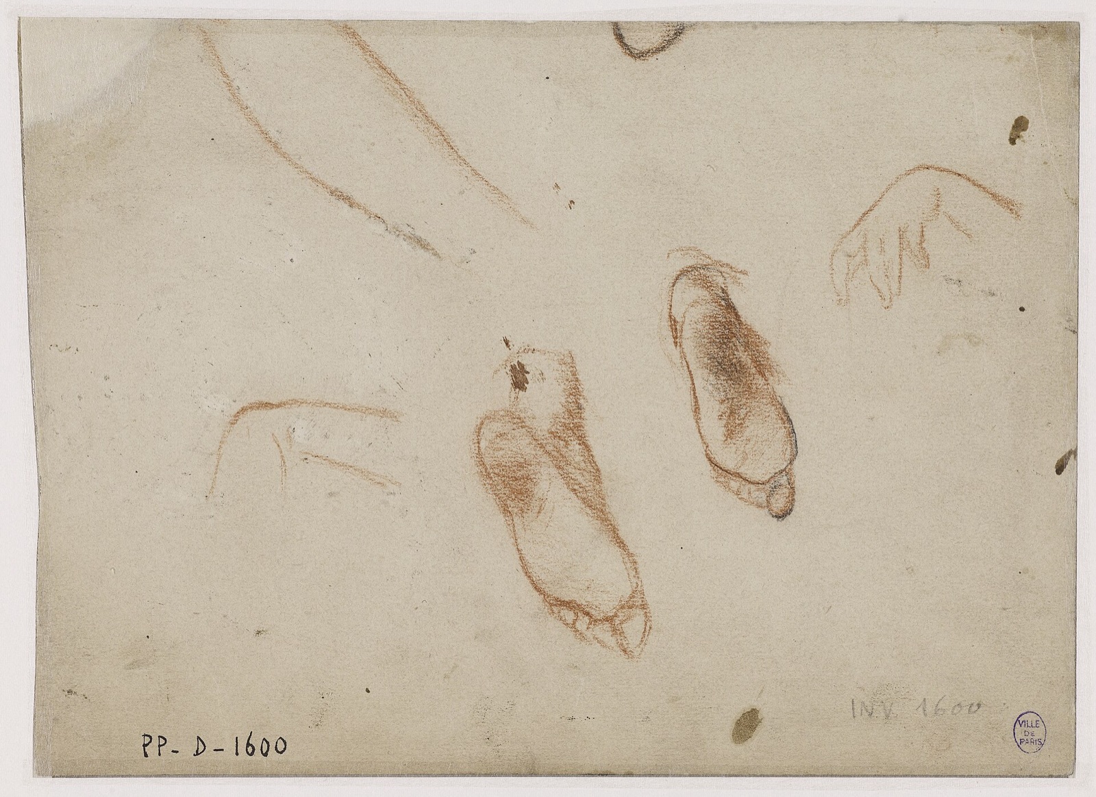 Etude de jambe et esquisse de torse (recto) Deux études de pieds et de main (verso), PPD1600 — Narcisse Diaz de la Pena