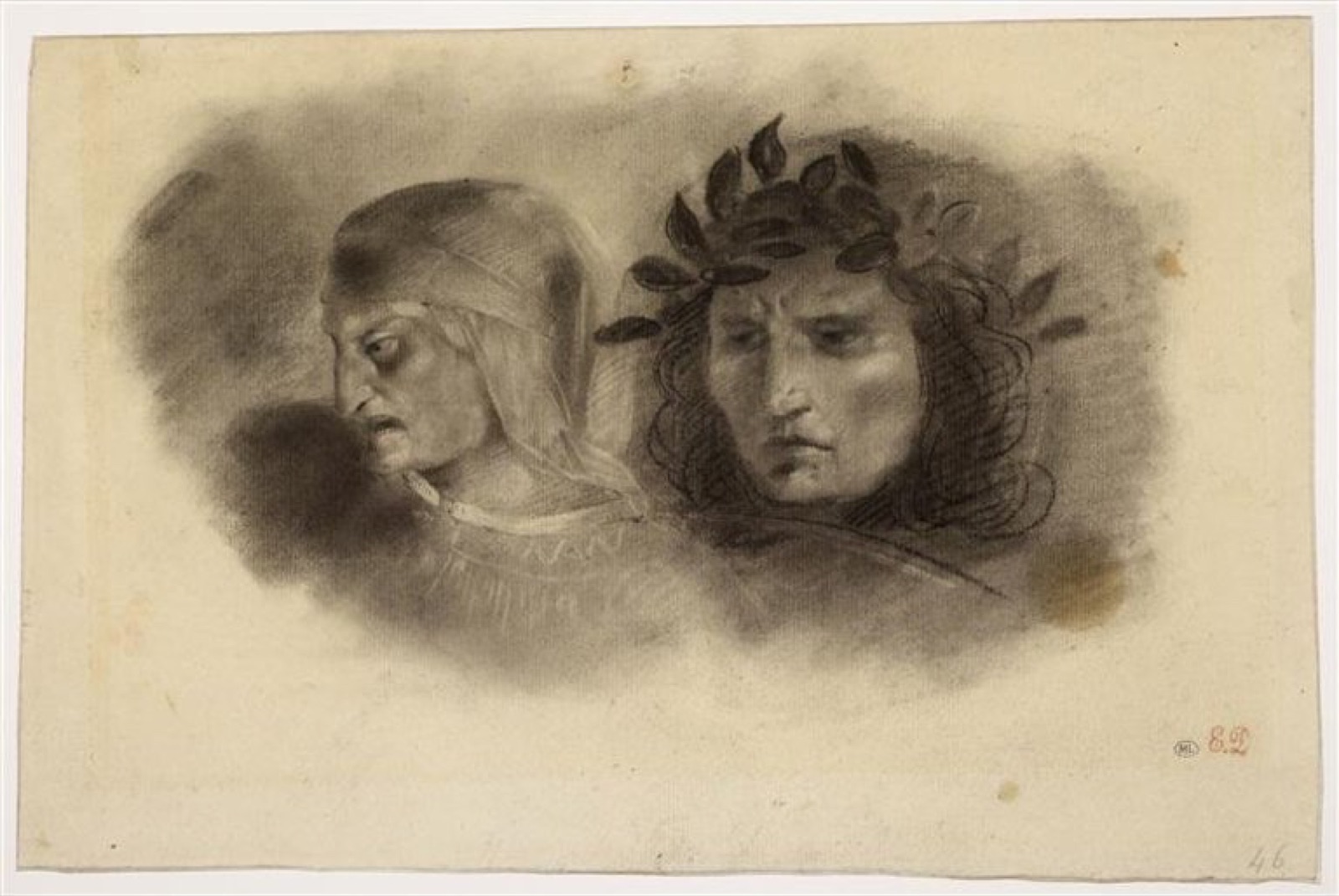 Delacroix - Têtes de Dante et de Virgile, RF 9193, Recto — Eugène Delacroix