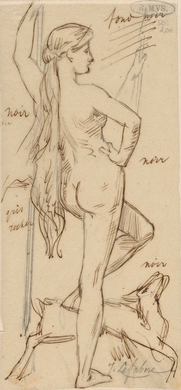 Naakte vrouw met een stok in de hand, RP-T-1950-200 — Unknown artist