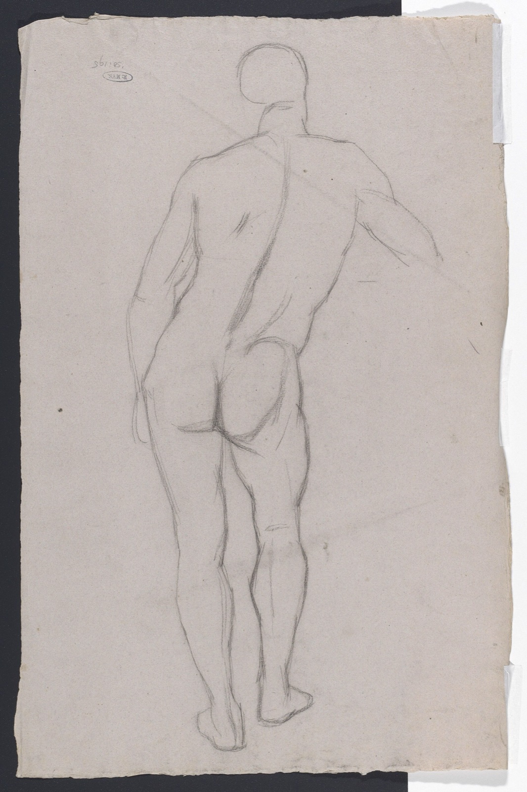 Schets van een mannelijk naakt, van achteren, RP-T-1950-195(V) — Unknown artist