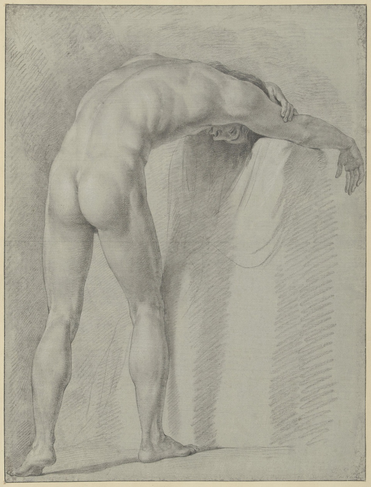 Staand mannelijk naakt, voorover gebogen, van achteren gezien, RP-T-00-2098 — Unknown artist