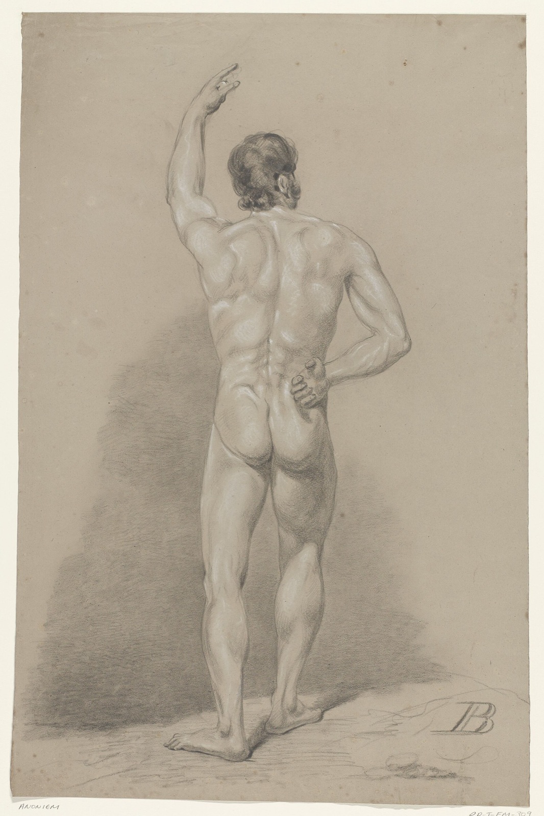 Staand mannelijk naakt met opgeheven arm, van achteren gezien, RP-T-FM-309 — Unknown artist