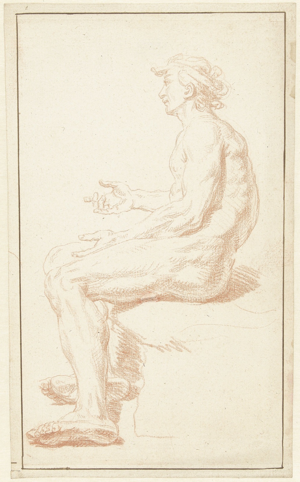 Studie van zittend mannelijk naakt, van opzij gezien, RP-T-1942-156 — Unknown artist