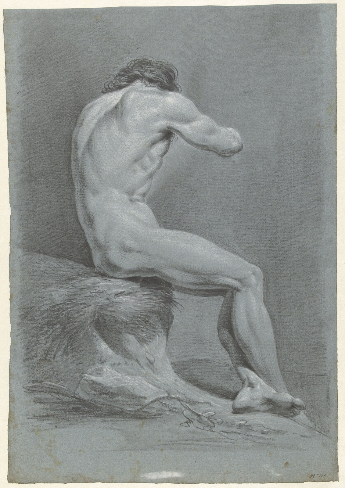 Studie van zittend mannelijk naakt, van opzij gezien, naar rechts, RP-T-FM-180 — Unknown artist