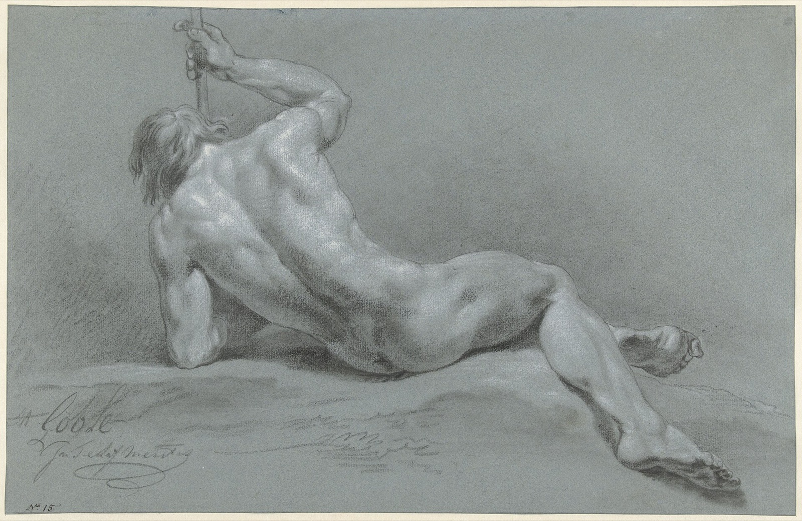 Studie van mannelijk naakt, op de rug gezien, zich oprichtend, RP-T-FM-179 — Unknown artist