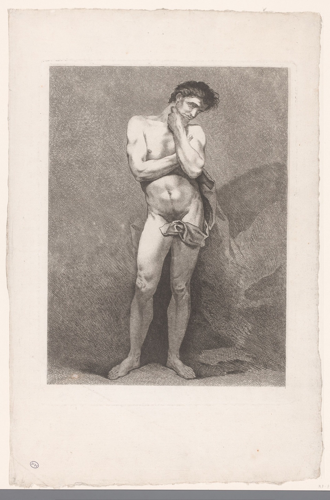 Academische studie van een staand mannelijk naakt, RP-P-2014-14-6 — Unknown artist
