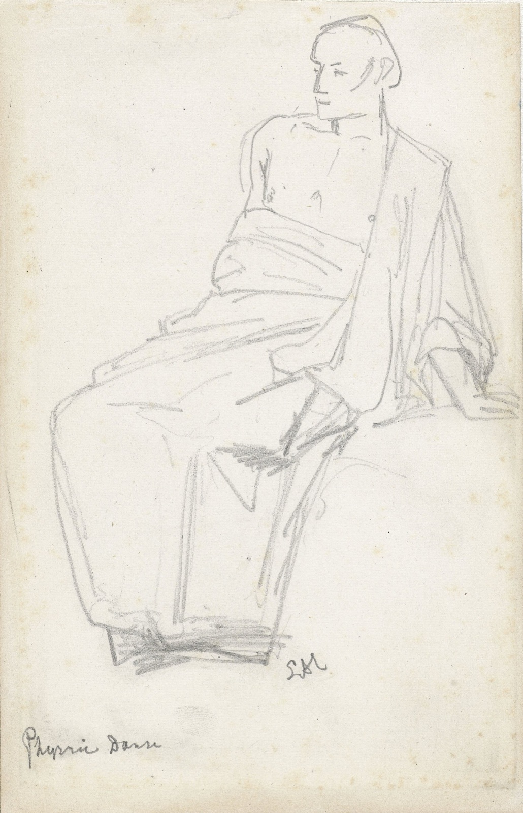 Studie van een zittende figuur Phyrric Danse (titel op object), RP-T-1989-174 — Artista ignoto