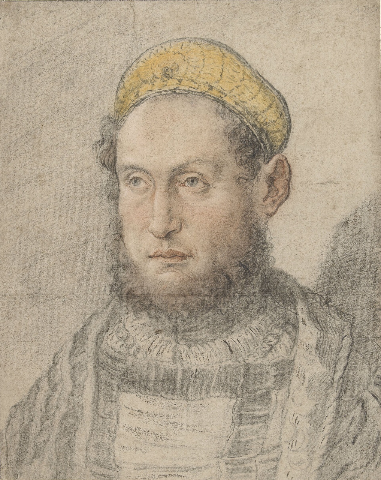 Portret van een voorname man met baard en goudkleurige muts, RP-T-1948-140 — Unbekannter Künstler