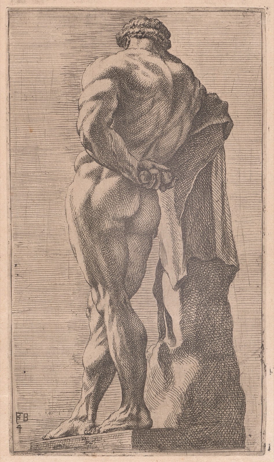 François Perrier, The Farnese Hercules, seen from behind (plate 4), 1638, NGA 212462 — François Perrier