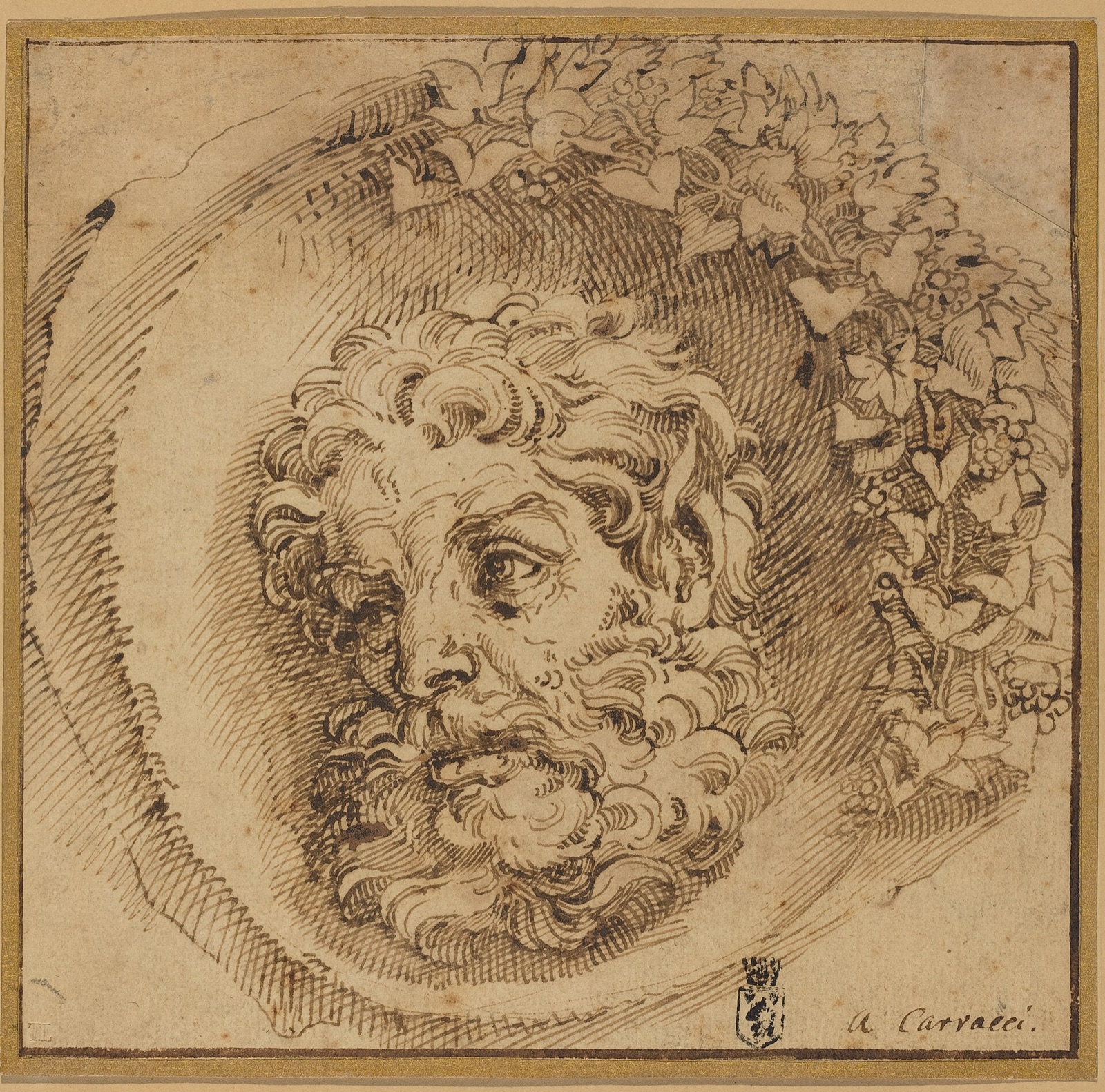 Agostino Carracci, Head of a Faun in a Concave Roundel, probably c. 1595, NGA 53383 — Agostino Carracci