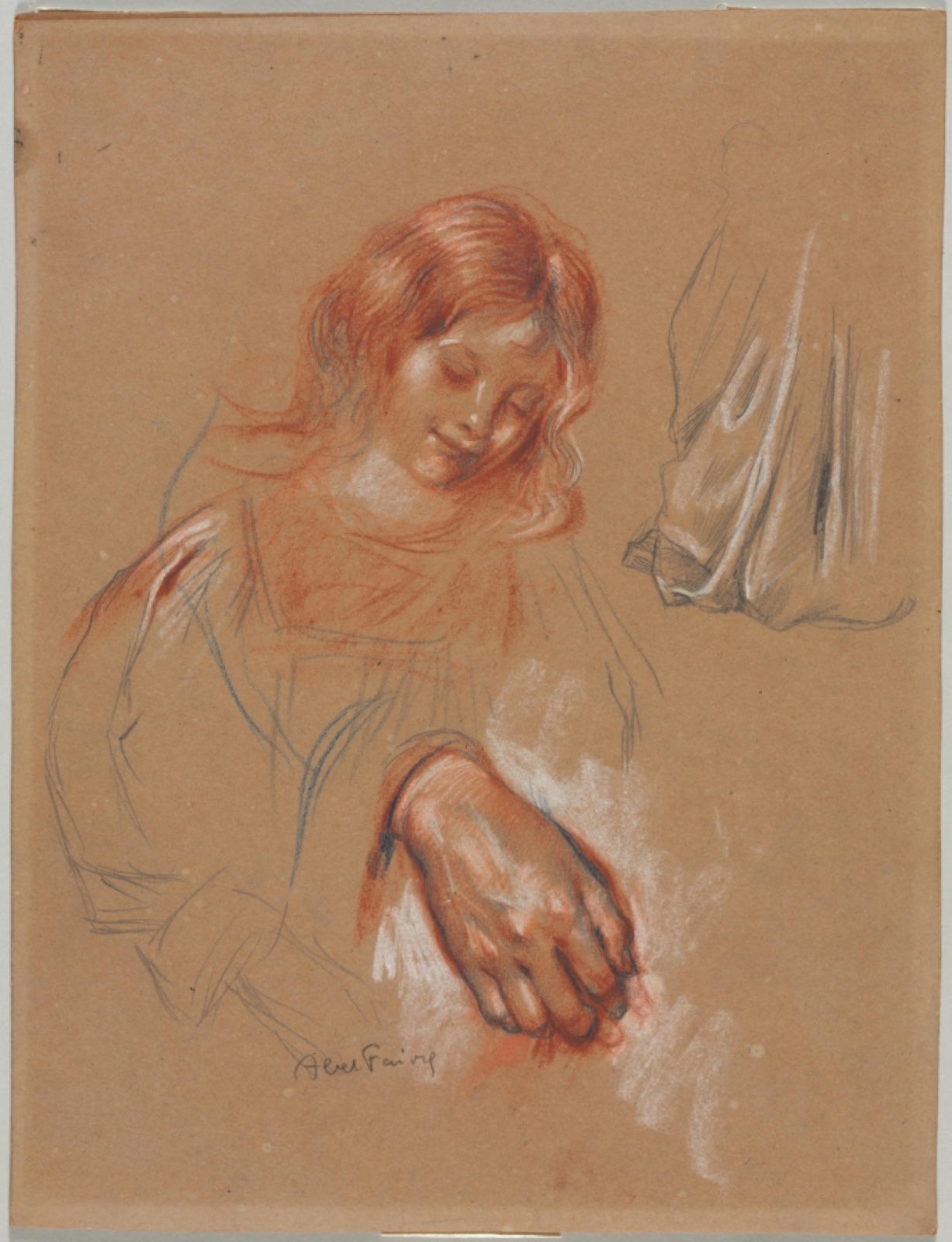 Study of a Child's Head and Study of a Woman's Hand and Drapery — Jules Abel Faivre