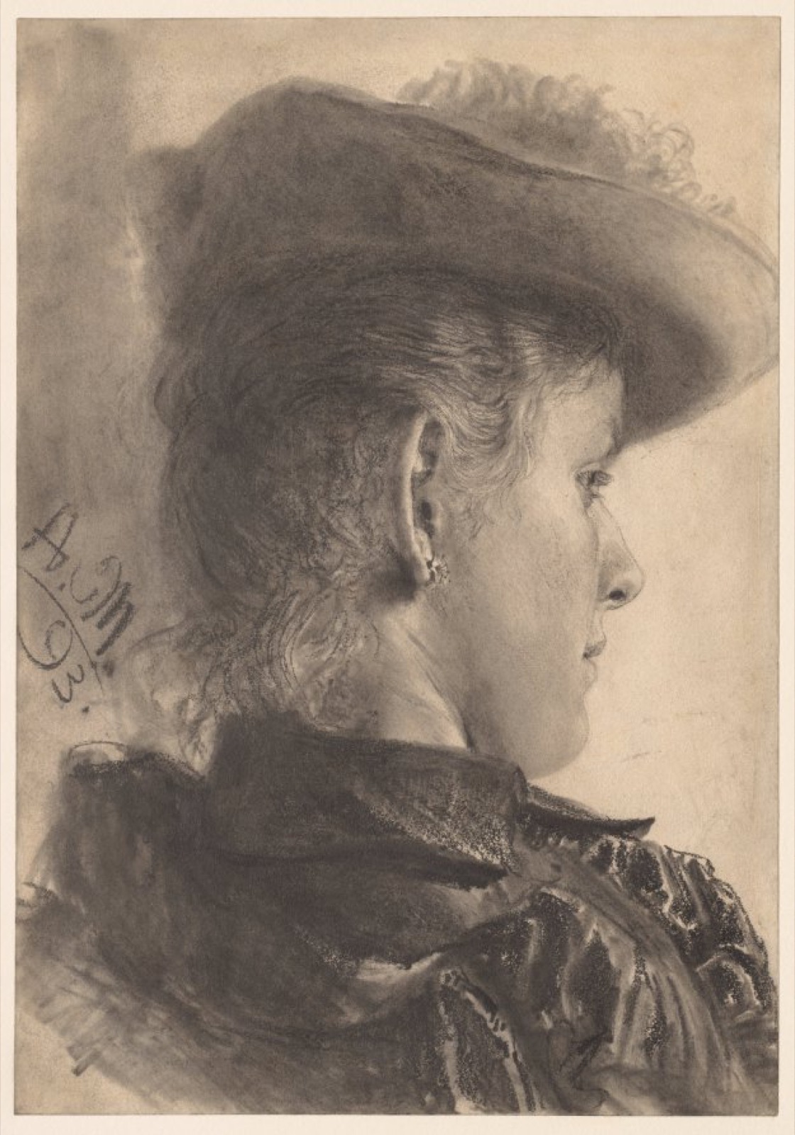 Bust of a Woman, Seen from Behind — Adolph von Menzel