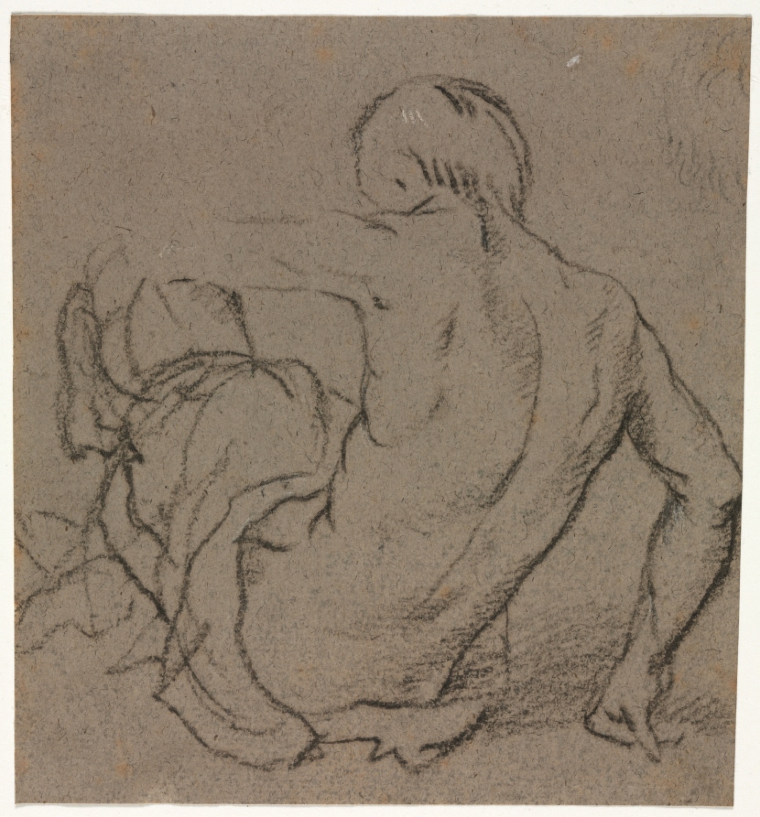 Man Seated on the Ground, Seen from Behind (recto) — Unknown artist