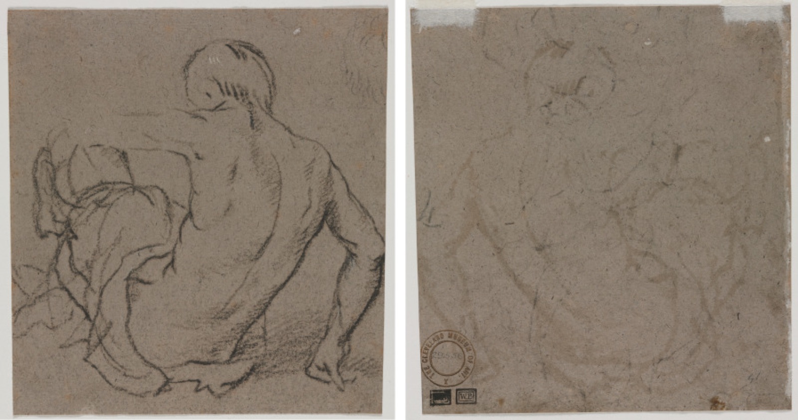 Man Seated on the Ground, Seen from Behind (recto); Sketch (verso) — Artiste inconnu
