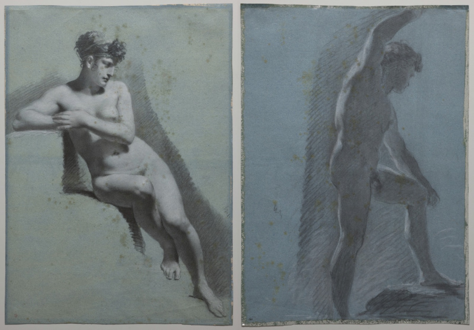 Study of a Nude Woman, Seated Looking to the Right (recto) Study of a Male Nude (verso) — Pierre-Paul Prud'hon