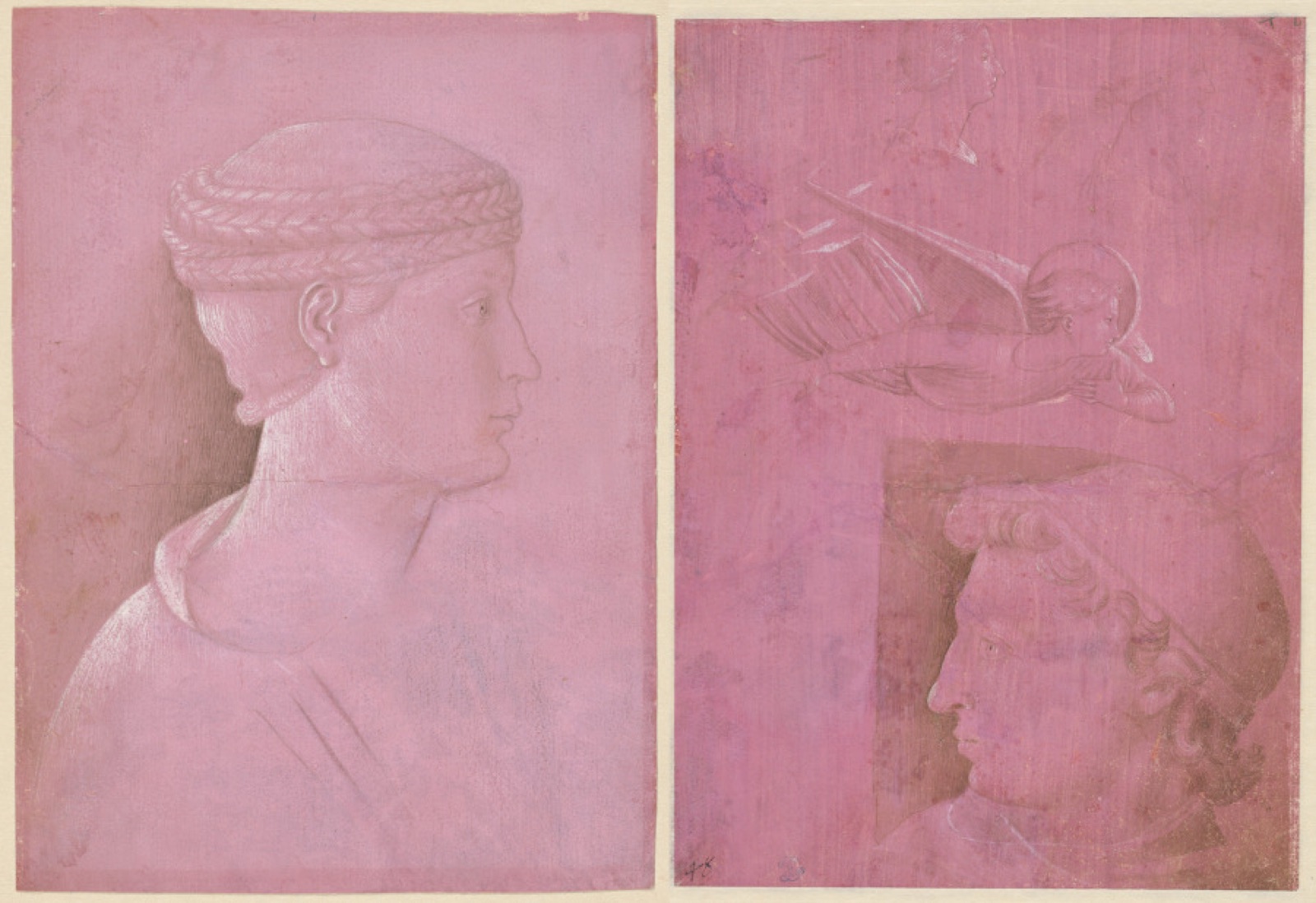 Bust of a Woman (recto); Head of a Man, Two Studies of a Woman's Profile, and a Study of An Angel (verso) — Benozzo Gozzoli