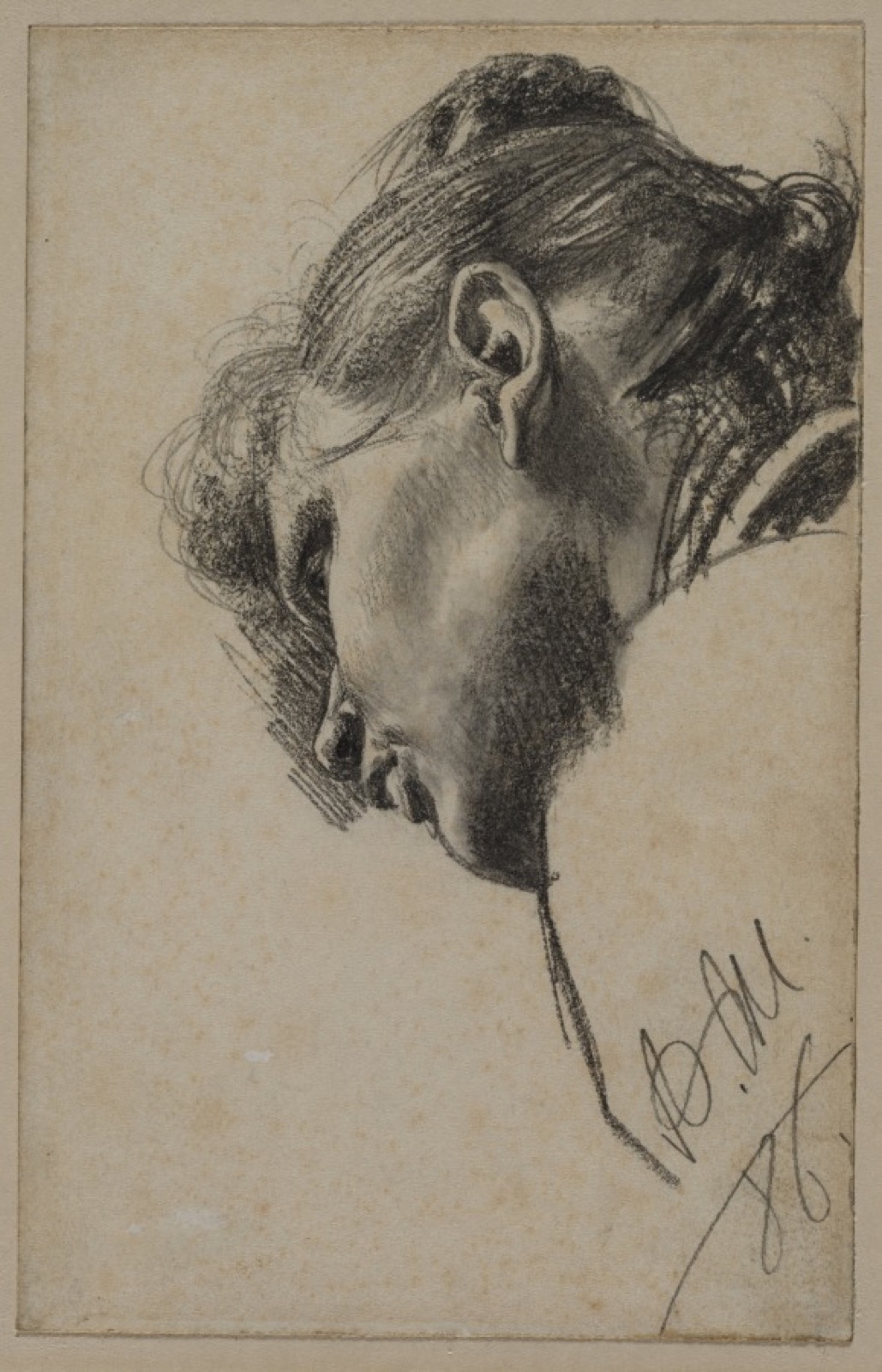 Head of a Young Woman Seen from Below — Adolph von Menzel