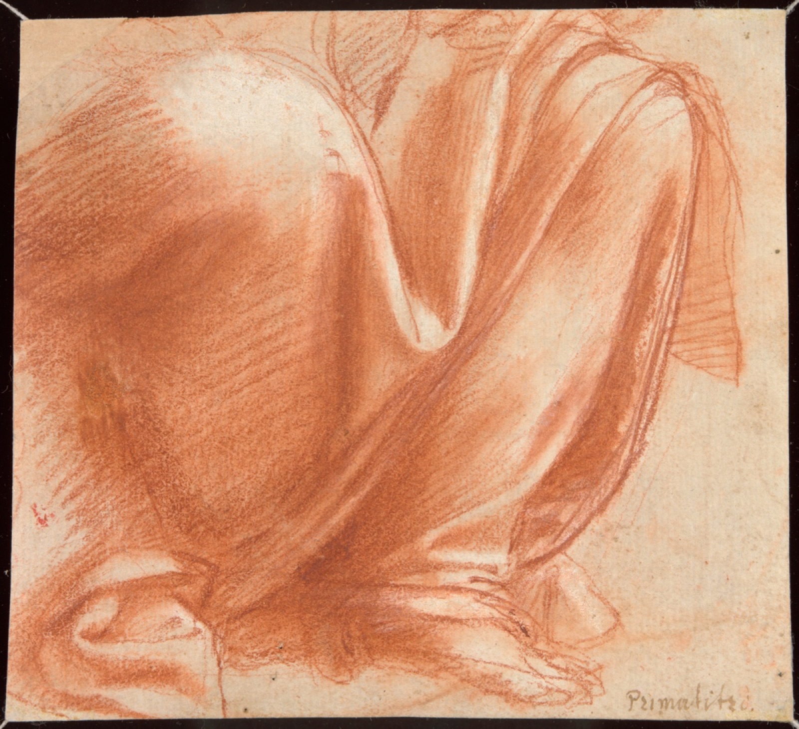 A Drapery Study for the Knees of a Seated Allegorical Figure of Charity (recto); Bust of a Naked Allegorical Figure of Charity with Two Putti (verso) — Giovanni Antonio Sogliani