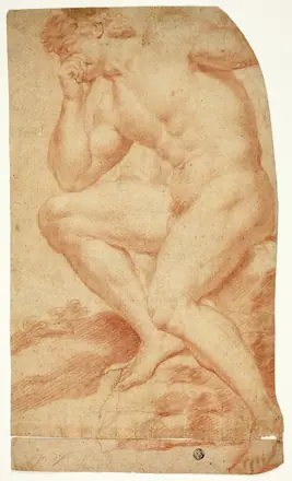 Seated Academic Male Nude in Profile to Left — Attributed to Andrea Camassei