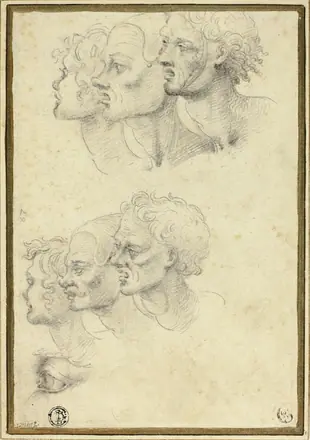 Sketches of Three Male Heads in Profile — Italian, Roman or Lombard