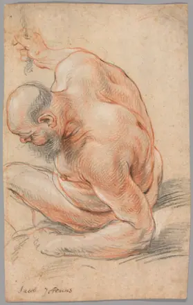 Nude Old Man Seated, Leaning on His Forearm, Facing Left