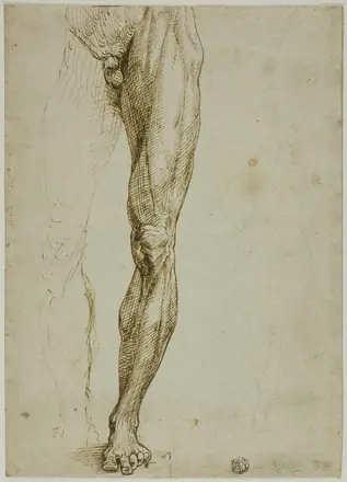 Male Figure Study, with Slight Sketch of Seated Figure — Follower of Michelangelo Buonarroti