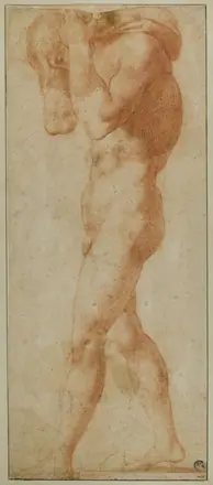 Male Nude Walking to Left, Carrying Burden on His Shoulders — Possibly after Rosso Fiorentino