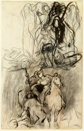 Two Sketches; Armed Riders and Figure on the Ground — Attributed to Eugène Delacroix