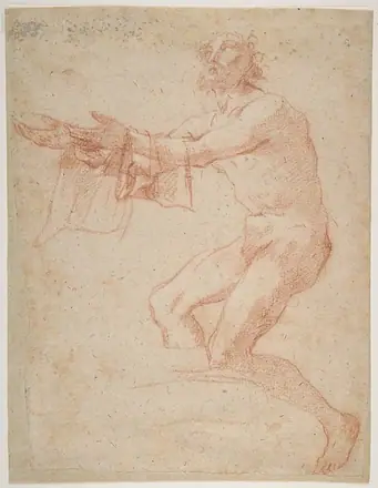 Study for a Raising of Lazarus (recto); half-length study of bearded nude male figure, and a man and woman with donkey (verso)