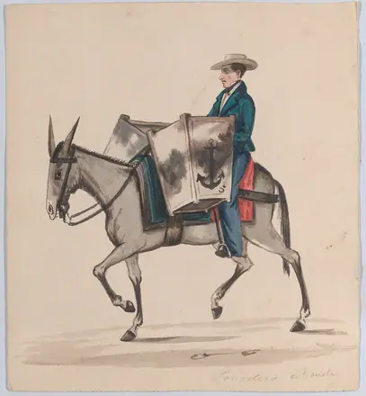 A baker on horseback, from a group of drawings depicting Peruvian costume MET DP883522 — Attributed to Pancho Fierro