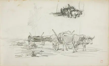 Two Sketches of Oxen Hauling a Log — Charles François Daubigny