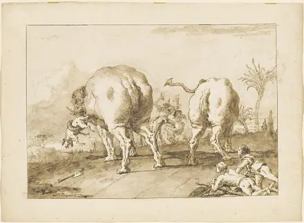 Giovanni Domenico Tiepolo, Two Rampaging Elephants, 1790-1792, NGA 139308