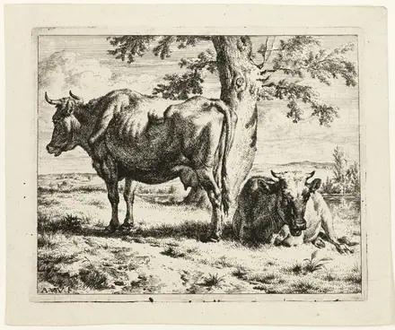 Two Cows under a Tree