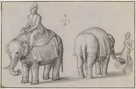 Bernaert de Rijckere - Two Studies of Elephants with their Keepers — Bernaert de Rijckere