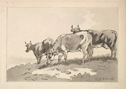 Three Cows Standing on the Ridge of a Field MET DP823322 — Thomas Rowlandson / Sawrey Gilpin