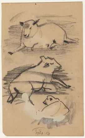 Drie studies van een schaap, RP-T-1969-131(V) — Unknown artist