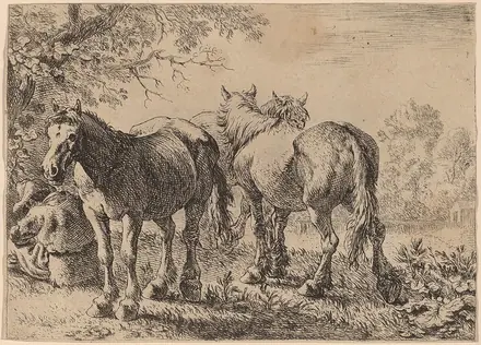 Pieter van Laer, Three Horses in a Field, 1636, NGA 70348