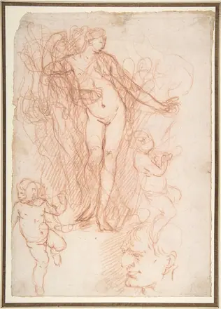 (R.)Figure Studies- Standing Nude Figure, Putti, and a Man's Head (V.) Figure Studies- A Flying and a Standing Man MET DP808251